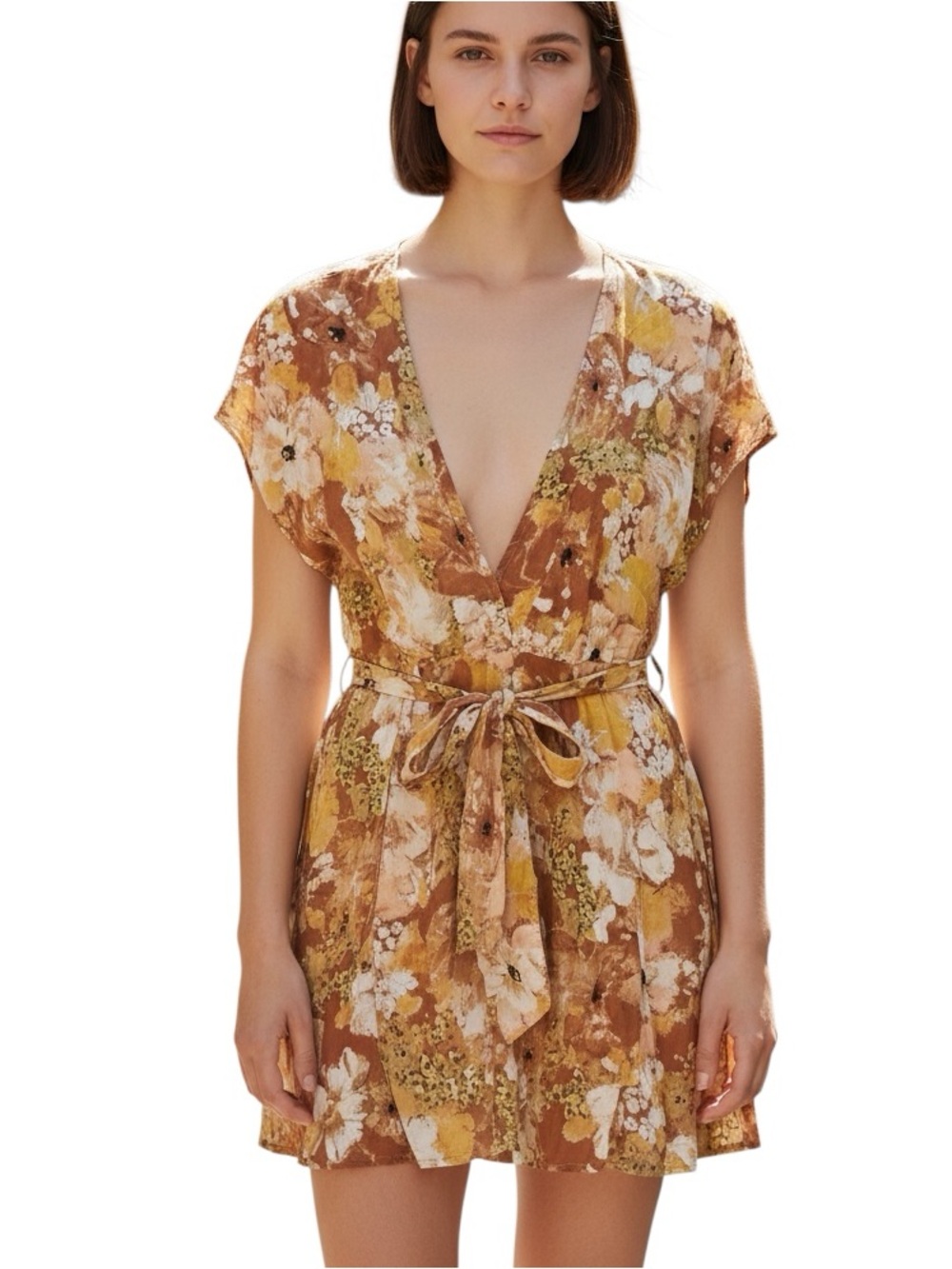 Free People Boho Floral, Tie Waist Mini Dress